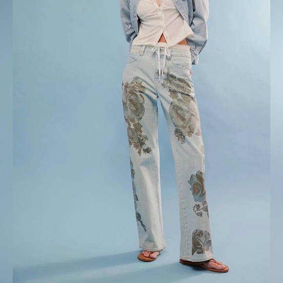 We The Free Denim - Free People Tinsley Printed Baggy jeans MSRP $198